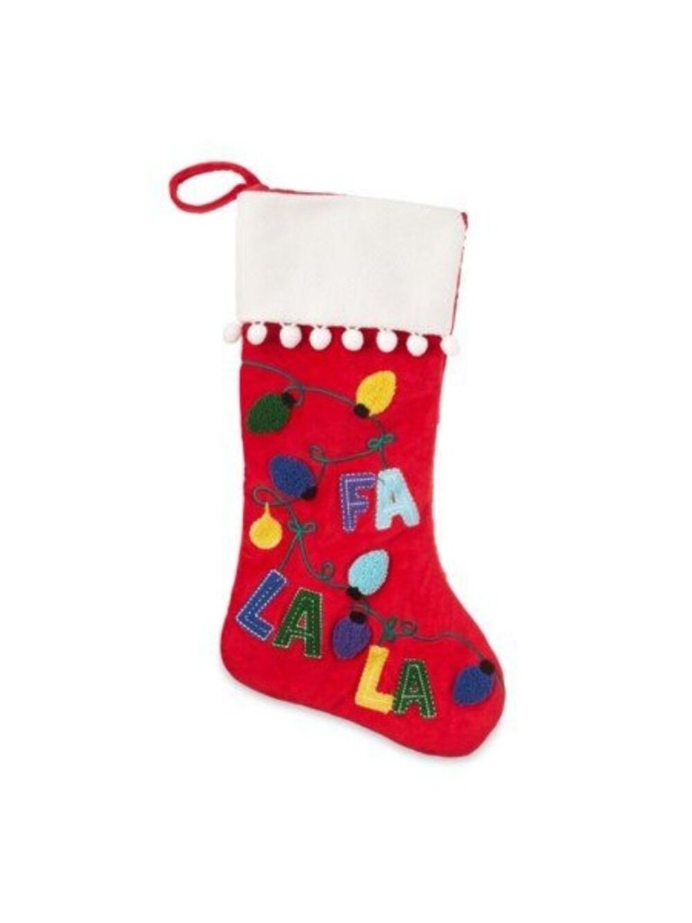 Holiday Time 18" Red Christmas Stocking Fa La La Light Chain Pom Poms White
